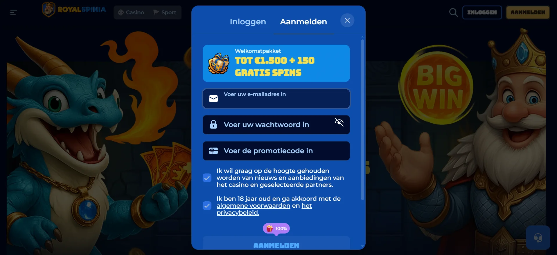 royalspinia casino register